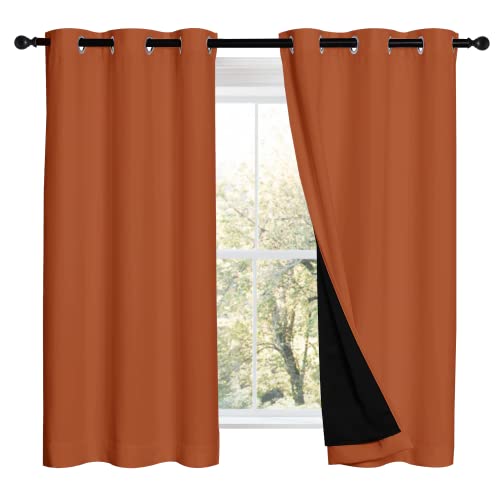 Image of NICETOWN 100% Blackout Curtains 54 inches Long, Double-Deck Completely Blackout Window Treatment Thermal Insulated Lined Drapes for Small Window (Burnt Orange, 1 Pair, 42 inches Width Each Panel)