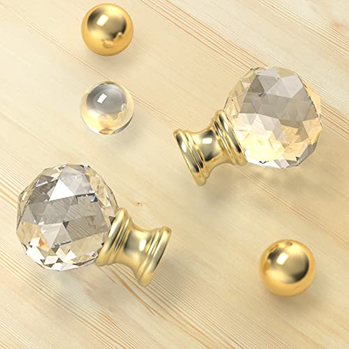 Canomo 2 Packs Faceted Crystal Glass Ball Lamp Finial Cap Knob Lamp Decoration For Lamp Shade, Clear And Gold, 1-3/4 Inches #TOP6