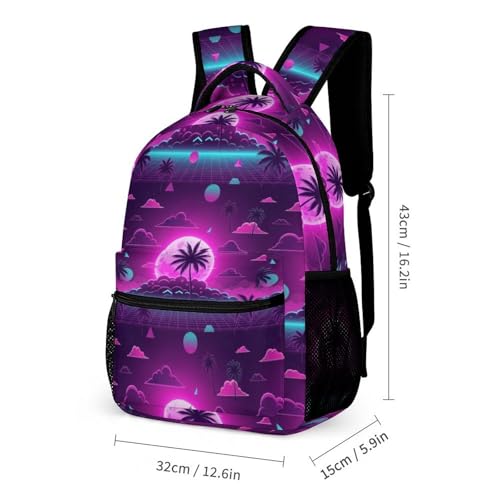 Travel Bookbag Set with Lunch Bags and Cosmetic Bag Hawaiian Coconut Palm Tree Ocean Moon Backpack with Lunch Box Storage Bag Backpack Bookbag Set2