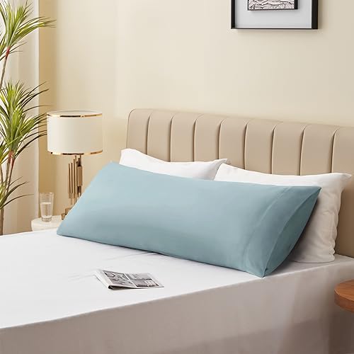 Image of BEDELITE Body Pillow Pillowcase, Rayon from Bamboo, Haze Blue, 20 inchx54 inch