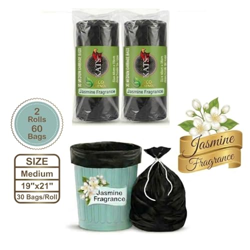 Image of KATS GLOBAL (Jasmin Fragrance) Scented Garbage Bags | Medium 19 X 21 Inches | 60 Bags (30 Bags X 2 Rolls) | Dustbin Bag /Trash Bag | (Black) - Easy Dispensing