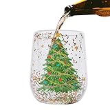 Generisch Vaso de cristal con árbol de Navidad – Taza de café de doble pared | Resistente al calor transparente | Té, café, agua, vino, vasos festivos, idea de regalo de Navidad, decoración de Navidad