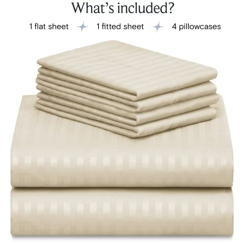 Image of LuxClub 4 PC Cal King Size Sheet Set Bed Sheets, Breathable Luxury Sheets, Deep Pockets 18 inch Wrinkle Free Cooling Machine Washable Hotel Bedding (Cal King, Striped Cream)
