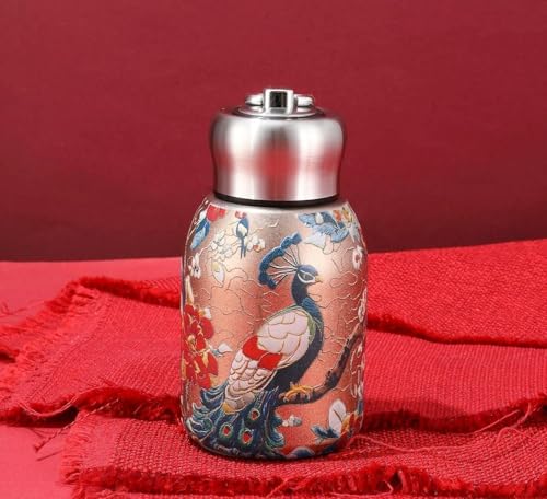 Image of Water Bottle for Office Desk - Peacock Design Stainless Steel Bottle for Daily Hydration, Leakproof Rust-Resistant Travel Bottle for Work, Home & Commute