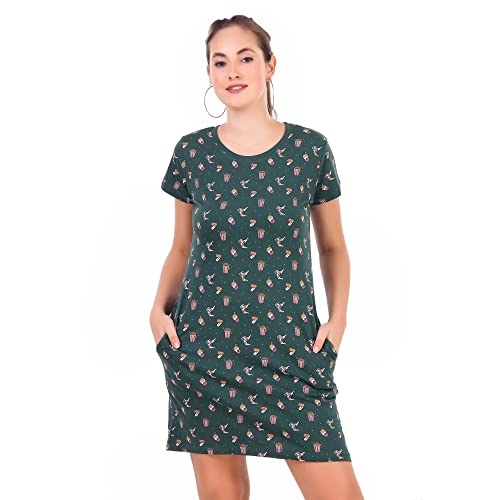 Image of Stories.Label Women Cotton Long T-Shirt Dress in Knee Length with Side Pockets Include Plus Sizes (Size S -5XL)