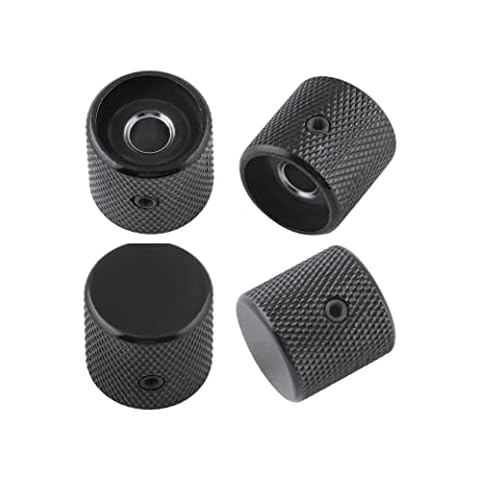 Rubatone Metal Guitar Knobs Flat Top Control Knobs with Black Knurled Barrels 6mm Split Shafts Volumn Tone Control Knobs Screw Type for Tele Strat Style Electric Guitar or Bass Guitar Pack of 4pcs. Cover