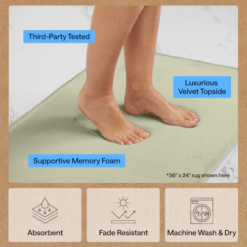 Image of GORILLA GRIP Memory Foam Bath Mat, Soft Absorbent Velvet Bathroom Mats, Durable Dots on Underside, Machine Washable Bathmat, Carpet Rug Room Decor for Shower Tub Floor RV, 48x24 Rugs, Sage