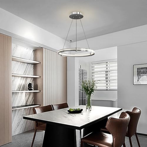 Lustre LED moderne 76W chrome, suspension salle à manger chic