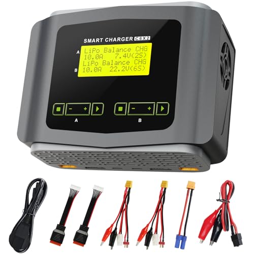 HTRC Lipo Ladegerät Duo, Lipo Charger für LiPo/Life/LiHV/Lilon(1-6S), NiMH/NiCD(1-15S), PB, Smart Battery, 10A RC Balance Ladegerät, RC Akku Ladegerät, RC Ladegerät AC 150W/ DC 240W