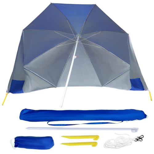 Gr8 Garden Blue Beach Carp Sea Fishing Umbrella Brolly Shelter Bivvy Tent with Sides UV Resistant Sun shade Wind Breaker