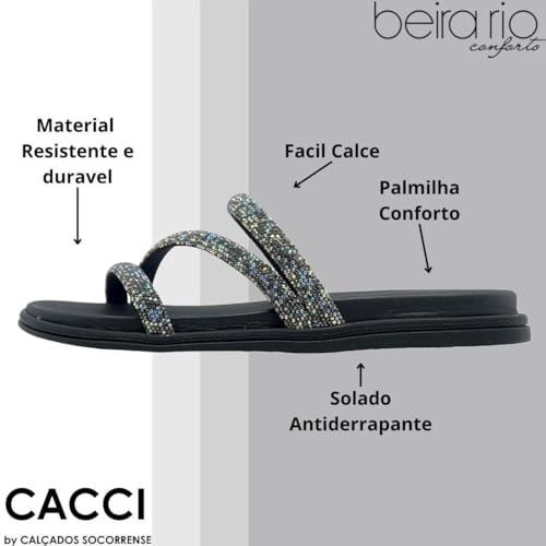 Rasteira Papete Três Tiras Strass Beira Rio 8488.108 (36, Preto - Boreal)