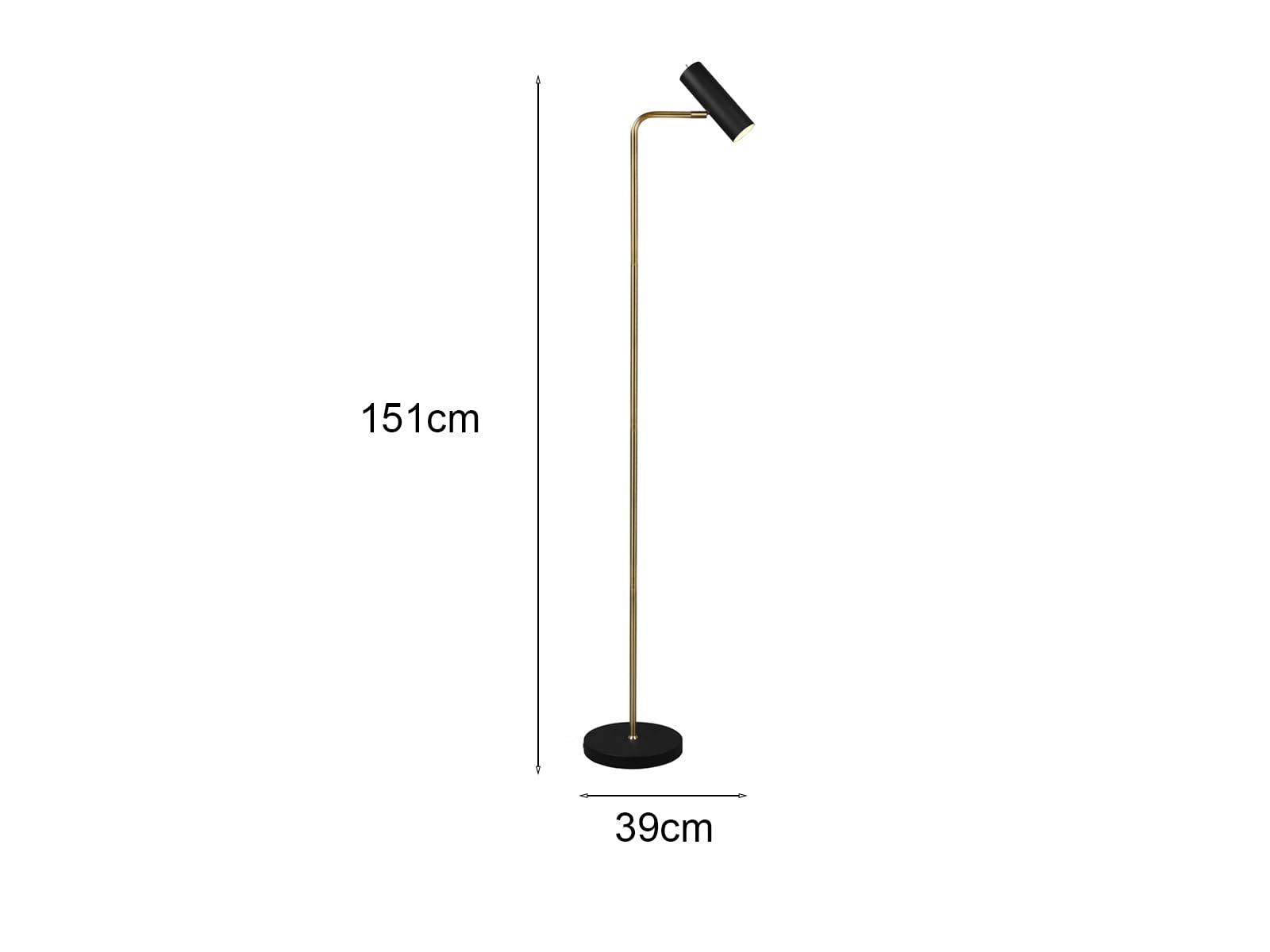 Stehlampe aus Metall Schwarz Messing mit schwenkbarem Spot, Höhe 151cm