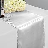 LinenTablecloth 14 x 108-Inch Satin Table Runner Silver