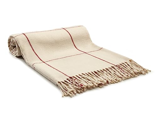 Arus Highlands Collection Überwurfdecke aus Acryl, Queen-Size-Größe, Schottenkaro, 152,4 x 203,2 cm, Creme-Rot – Ansicht 2