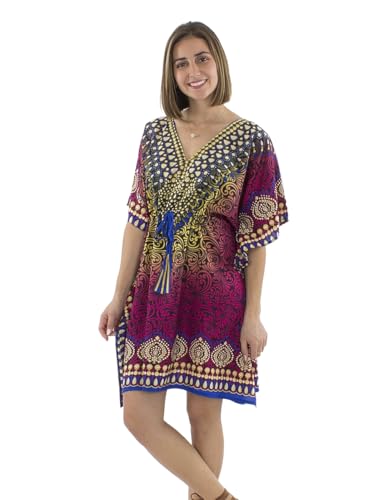 Coline - Tunique Kaftan imprimé ethnqiue - Couleur : Fushia - Taille Unique