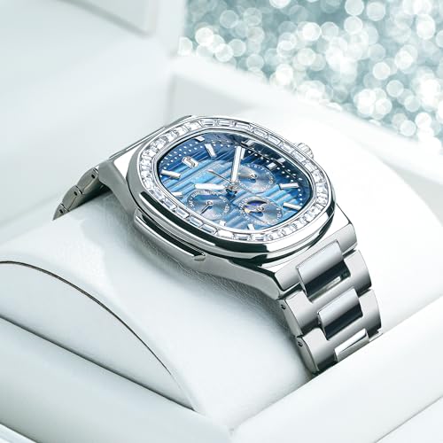 Image of Sapphero Watches for Men Waterproof Luminous Watches with Date Dial Chronograph Analog Quartz Movement Steel Stainless Business Wrist Watches Mens Gifts