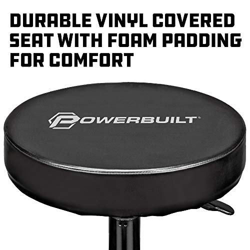 Powerbuilt Rolling Seat, Height-Adjustable Garage Stool With Tool Tray, Smooth And Padded For Car Repair, Detailing, Comfort - 640834, Black #TOP5