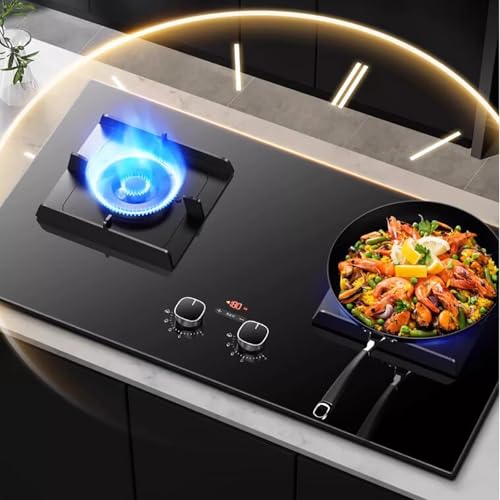 Cuisiniere Gaz Double - Verre Trempé Cuisiniere, Cuisinières à gaz à allumage électronique par impulsion de table et encastrées, cuisinière à gaz intelligente à...