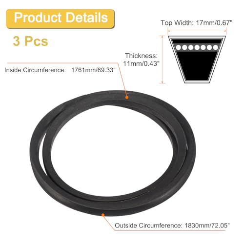 Image of Uxcell 3 Pack B69 1 /2 Classic Wrapped V-Belt, 72 inch Outside Circumference, Black, Industrial Rubber V-Belt