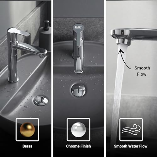 Image of GLOXY Premium Brass 30CM (12INCH) High Neck Chrome Finished Pillar Tap with Lotus Lever for Wash Basin - Deck Mount Long Neck Faucet for Wash Basins & Kitchen Sinks - 10 Years