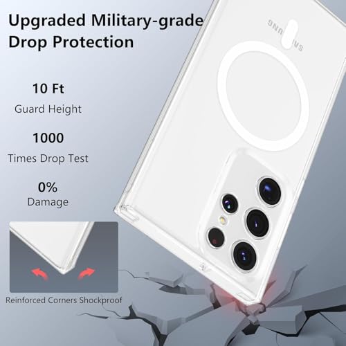 Image of Magnetic Silicone Case for Samsung Galaxy S22 Ultra 5G Compatible with MagSafe, Shockproof Phone Bumper Cover, Anti-Scratch Clear Back (Clear)