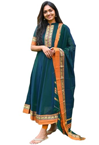 Image of GoSriKi Women's Rayon Viscose Solid Anarkali Kurta with Dupatta