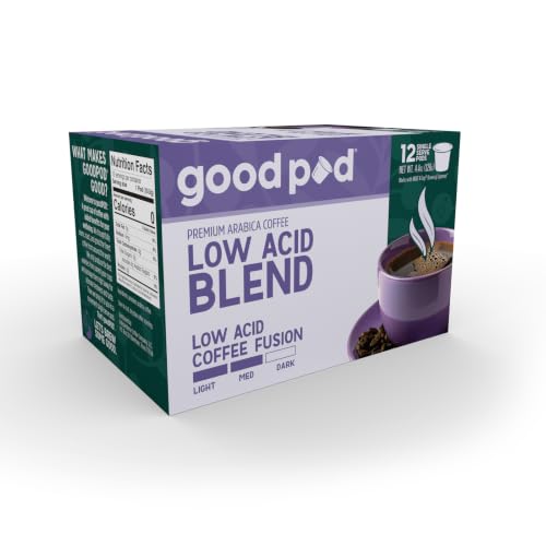 goodPOD Low Acid Blend Single Serve Coffee K Cup Pods Arabica Coffee Medium Roast 12 Count
