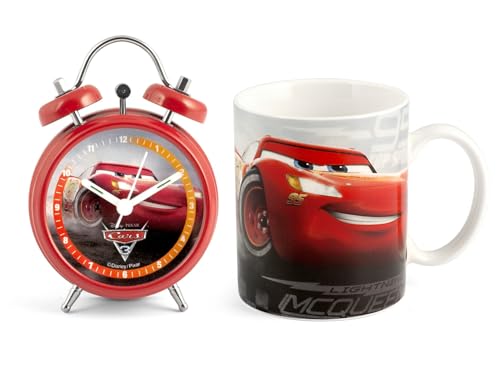 Home Disney Cars Set réveil Mug, Porcelaine, Rouge, 2 unités