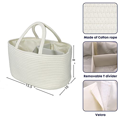 Image of XUANGUO Large Cotton Rope Baby Diaper Caddy Organizer Basket with White