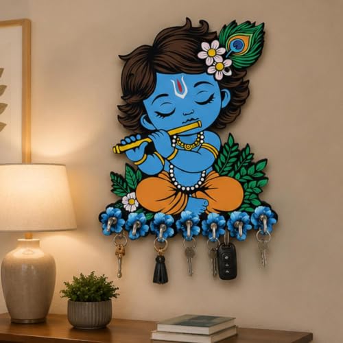 Image of Webelkart Premium Cute Krishna Key Holder for Home /Office Decor /Key Hanger for Wall Decor,Decorative Item for Home (Blue Krishna)