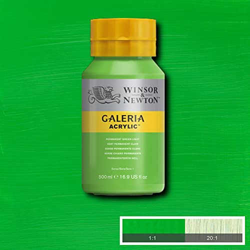 Image of Winsor & Newton Galeria Acrylic Colour - Jar of 500 ML - Permanent Green Light (483) - Highly Pigmented Lightfast Artists' Acrylic Paints for Canvas, Wood, Fabric & Paper - More Colours Available