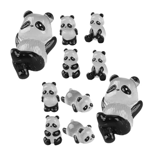 Totority 暗闇光るミニパンダの置物 10個セット 樹脂製動物オーナメント ガーデンデコレーションやパーティー用のインテリア 小さなパンダフィギュア 植木鉢や花壇に スタイル指定不可