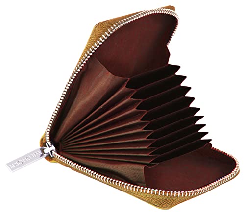 WILDHORN Leather 9 Slot Vertical Credit Debit Card Holder for Men & Women I Zipper Money Wallet I Coin Purse I External ID Slot I Cash Compartment, Tan Crunch, Modern3