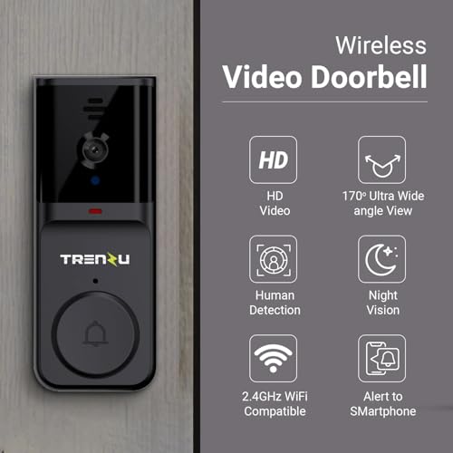Image of Trenzu Smart WiFi Video Doorbell | Wireless Door Bell Security Camera with Night Vision | AI Motion & Human Detection | 2-Way Intercom | Instant Phone Alert | Alexa & Google | Waterproof | Easy Setup