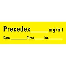PDC Healthcare AN-24 "Precedex mg/mL" Removable Anesthesia Tape with Date, Time and Initial, 1" Core, 1/2" Width, 500" Length, Yellow