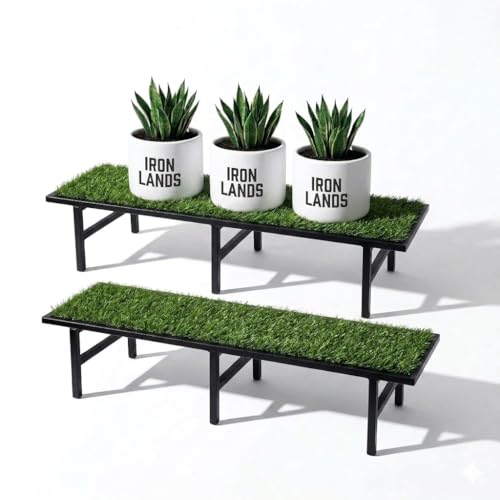 Image of IRON LANDS Metal Pot Stand with Green Grass Mat 72x22x20 Cm | Rust-Proof Matte Powder-Coated for Big Size Plants | Supports Up to 300 Kg| Ideal for Garden Balcony, Outdoor and Indoor Plant Display