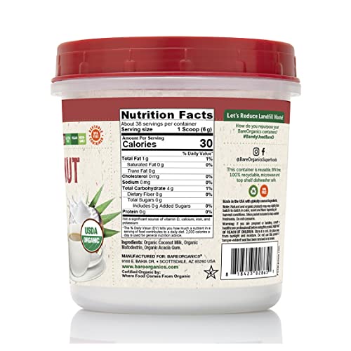 Bareorganics Coconut Milk Powder | Organic, Vegan, Non-Gmo, Gluten-Free | Dairy Free, 8Oz #TOP5