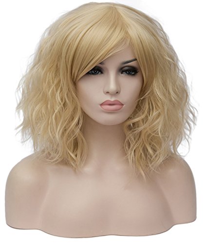 CLOCOLOR Damen Cosplay perücke Blond ca.35cm Kurze Lockige Wellige Halloween Perücke Wig Cover