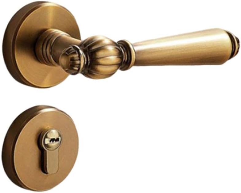 Vintage Door Lock Interior Wooden Doors, Silent Bedroom Handle with ABS Noise Reduction, Resistant Yellow Bronze Finish, 142mm Split Lock