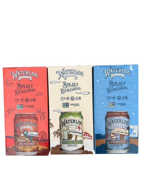 Waterloo limited edition sparkling water, 24 pack, 12 fl oz cans : 8 coconut lime cooler, 8 apple pie a la mode, 8 rootbeer float