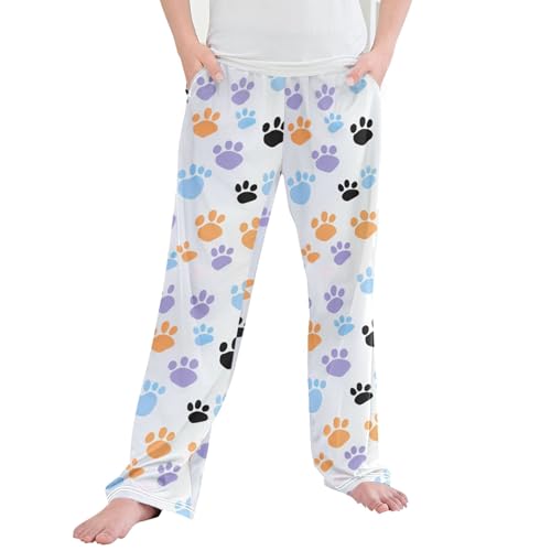Dog Paw Print Long Pajama Pants Elastic Waist PJ Bottoms with Pockets S A110706