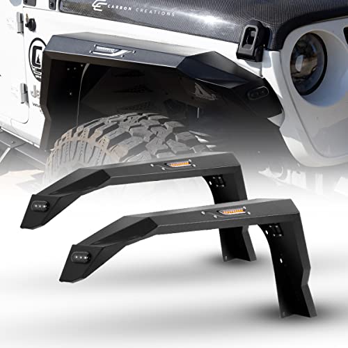 WolfX Front Fender Flares Fit for 2018-2022 Jeep Wrangler JL/JLU 2019-2022 Jeep Gladiator JT, Heavy Duty Steel Wheel Flares with LED Sequential Turn Signal Light for Wild Off-Road (Front 2PC)