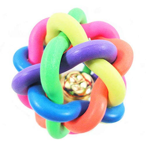 KEKDORY Bunte Gummi Hundespielzeug Haustier Hund Katze Spielzeug Runde Woven Ball mit Glöckchen Spielzeug für Hund Katze Interactive Supplies - Bunte - 7CM