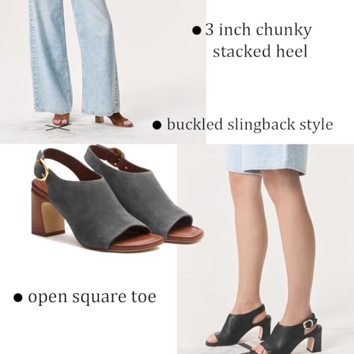 SHODENSE Women Open Toe Sandal Booties Chunky Heeled Sandals Slingback Suede 3 inch Block High Heel Summer Booties Buckle Strap Sandal Heels Peep Toe Retro Party 4-11 M US2