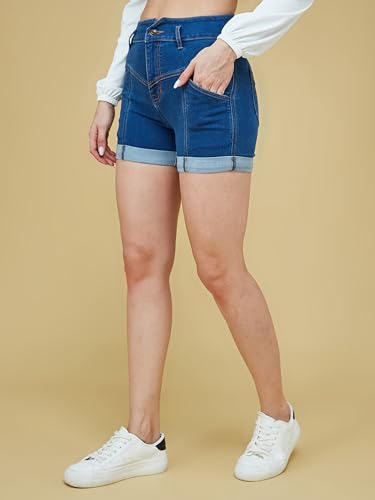 Image of Miss Chase Women's Relaxed-Fit High-Rise Stretchable Denim Shorts (MCAW25DEN62-73-987-26, Lonicera Blue, 26)