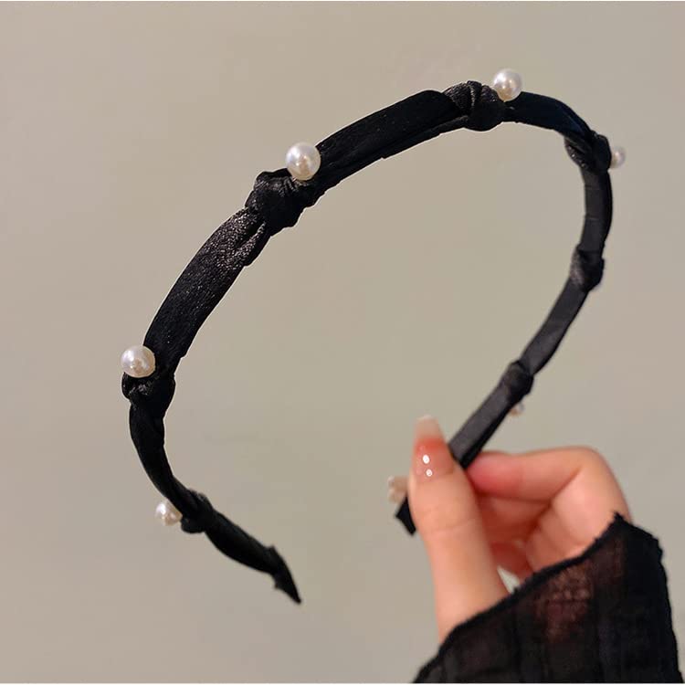 Miniatura 6 de Diademas para mujeres y niñas, diadema con lazo de perlas negras, accesorios para el cabello de boda para mujeres