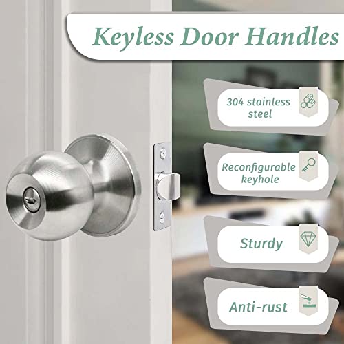 Suntai Privacy Door Knobs Keyless Interior Locks For Bedroom Or Bathroom- Ball, Satin Nickel Interior Keyless Turn Thumb Locking Round Door Handle, Satin Nickel,10Pack #TOP2