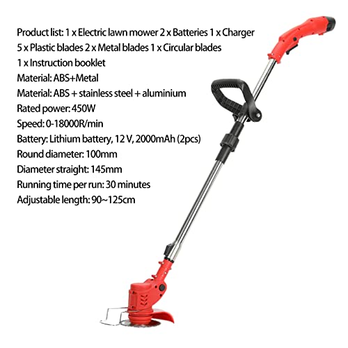 Cordless Lawn Trimmer,Electric Hedge Trimmer,Weed Trimmer,12V 2000Mah 2 Batteries Weed Lawn Eater Edger,Telescopic Rod Anti-Slip Handle Grass Trimmer For Lawn Cutting, Lawn Care,Garden (Red) #TOP4
