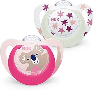 NUK Star Baby Dummy | 6-18 Months | Day & Night Soothers | BPA-Free Silicone | Pink Koala | 2 Count