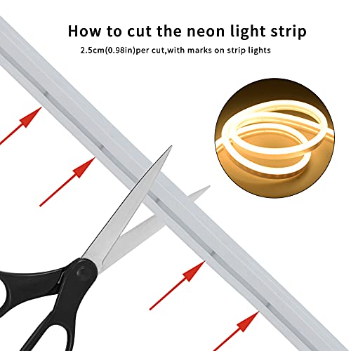 Lanm Epoch Neon Led Strip，6.5Ft/2M Led Neon Rope Light ,12V Flexible Waterproof Neon Strip Light With Dc Power Adaptor, Neon Rope Lights For Bedroom And Indoor Outdoor Decor （ Whitle） #TOP3